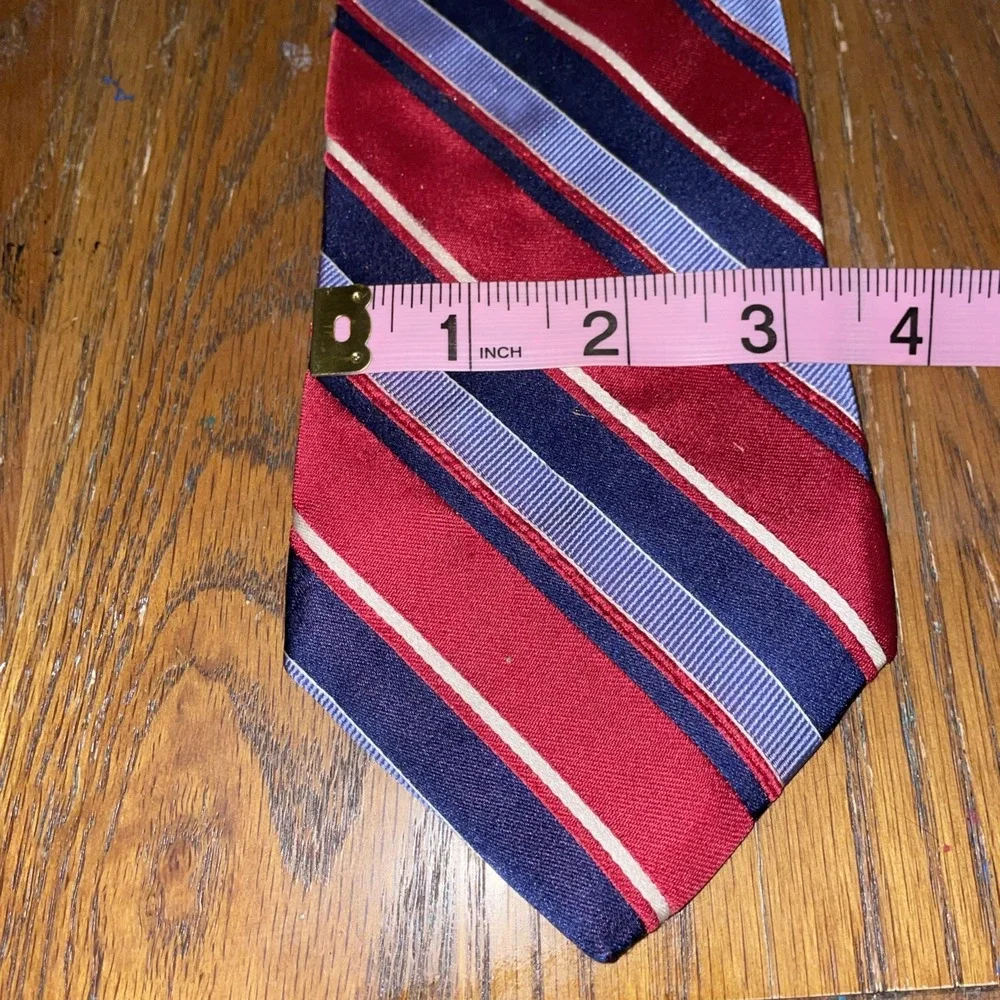 Vintage Silk Neck Tie Saks‎ Fifth avenue Maroon Navy Blue And Red Striped